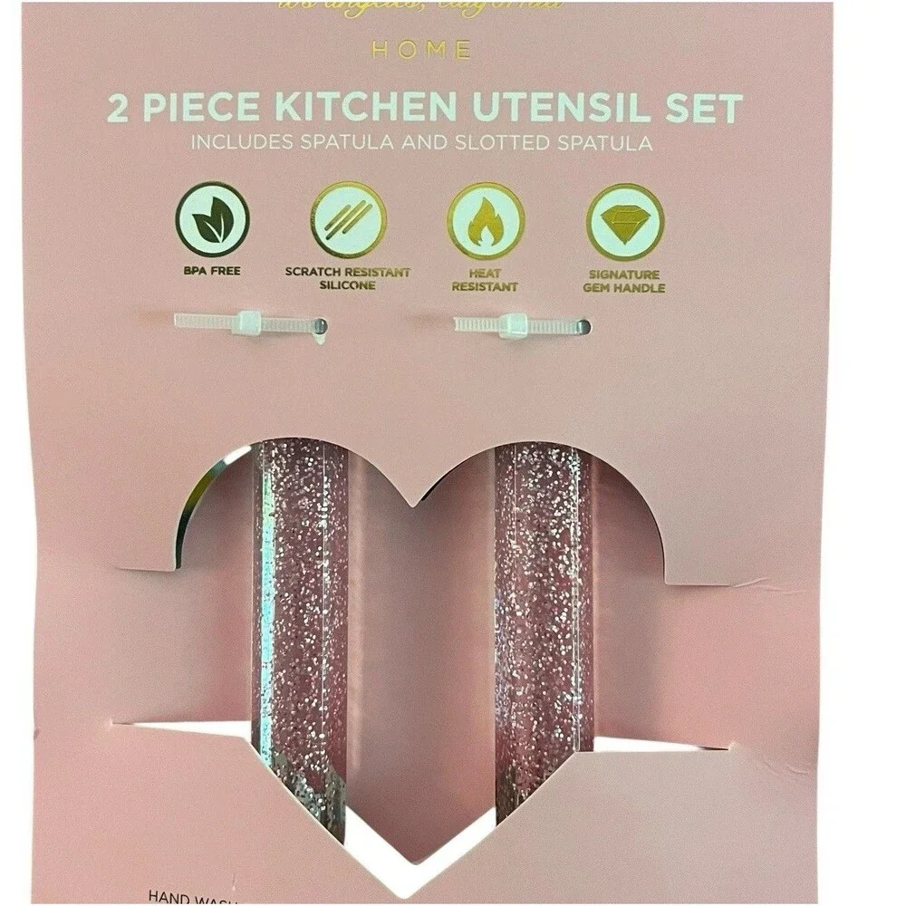 Juicy Couture Home Pink Glitter Silicone Spatula Set 2 Pc BPA Free New